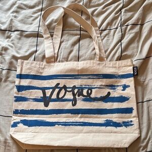 Vogue Tan and Blue Striped Tote Bag
